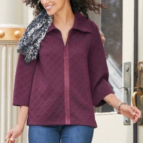 Soft Surroundings Dorothy Jacquard Pullover Top in Merlot - size Medium - Picture 7 of 7